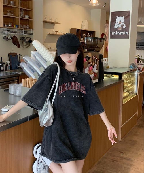 DEVICE(デバイス)の「フロント ロゴ プリント ピグメント 韓国 ストリート y2k 古着風 ビッグシルエット 半袖 Tシャツ(Tシャツ/カットソー・レディース・ダークグレー・FREE)」の8枚目の写真