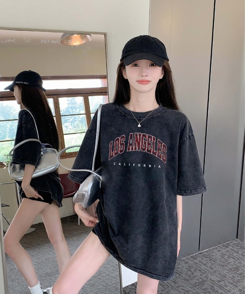 DEVICE(デバイス)の「フロント ロゴ プリント ピグメント 韓国 ストリート y2k 古着風 ビッグシルエット 半袖 Tシャツ(Tシャツ/カットソー・レディース・ダークグレー・FREE)」の11枚目の写真