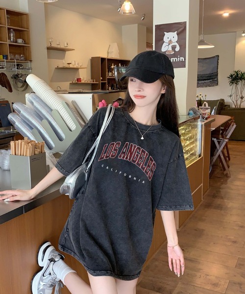 DEVICE(デバイス)の「フロント ロゴ プリント ピグメント 韓国 ストリート y2k 古着風 ビッグシルエット 半袖 Tシャツ(Tシャツ/カットソー・レディース・ダークグレー・FREE)」の10枚目の写真