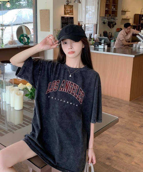 DEVICE(デバイス)の「フロント ロゴ プリント ピグメント 韓国 ストリート y2k 古着風 ビッグシルエット 半袖 Tシャツ(Tシャツ/カットソー・レディース・ダークグレー・FREE)」の12枚目の写真