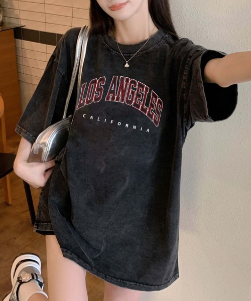 DEVICE(デバイス)の「フロント ロゴ プリント ピグメント 韓国 ストリート y2k 古着風 ビッグシルエット 半袖 Tシャツ(Tシャツ/カットソー・レディース・ダークグレー・FREE)」の2枚目の写真