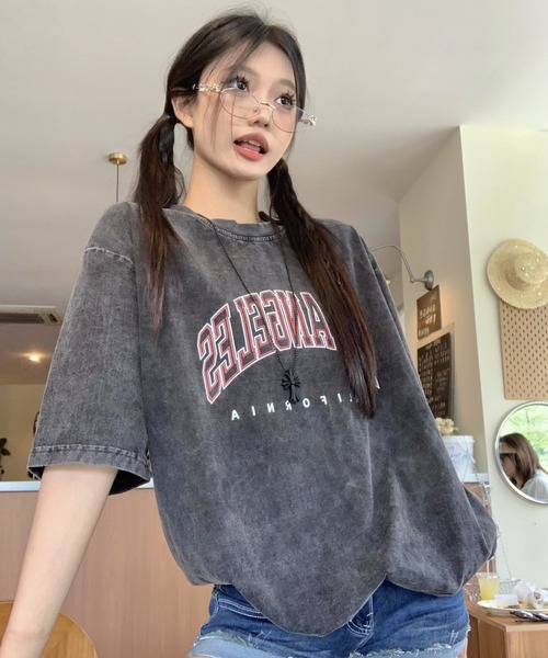 DEVICE(デバイス)の「フロント ロゴ プリント ピグメント 韓国 ストリート y2k 古着風 ビッグシルエット 半袖 Tシャツ(Tシャツ/カットソー・レディース・ダークグレー・FREE)」の21枚目の写真