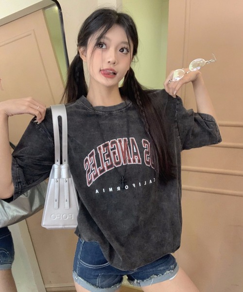 DEVICE(デバイス)の「フロント ロゴ プリント ピグメント 韓国 ストリート y2k 古着風 ビッグシルエット 半袖 Tシャツ(Tシャツ/カットソー・レディース・ダークグレー・FREE)」の22枚目の写真