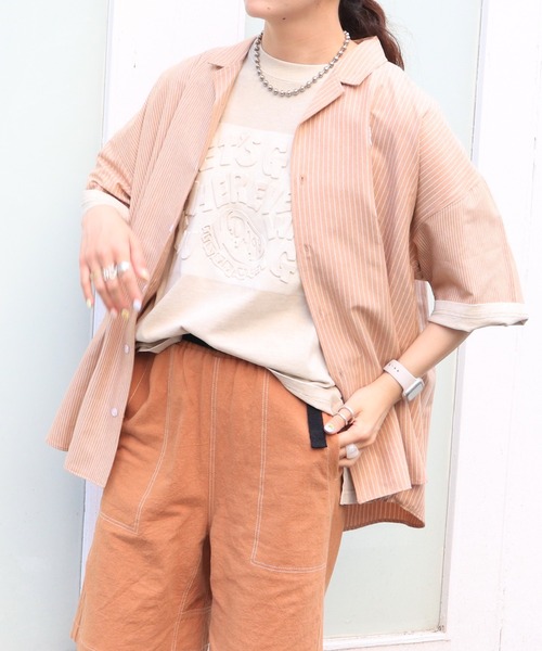 DOUBLE NAME（ダブルネーム）の「ピグメント加工エンボスロゴTEE/ユニセックス（Tシャツ/カットソー・レディース・ベージュ/スミクロ/グリーン・FREE）」の22枚目の写真