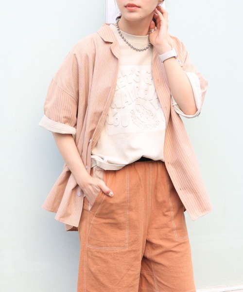 DOUBLE NAME（ダブルネーム）の「ピグメント加工エンボスロゴTEE/ユニセックス（Tシャツ/カットソー・レディース・ベージュ/スミクロ/グリーン・FREE）」の21枚目の写真