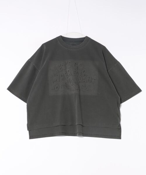 DOUBLE NAME（ダブルネーム）の「ピグメント加工エンボスロゴTEE/ユニセックス（Tシャツ/カットソー・レディース・ベージュ/スミクロ/グリーン・FREE）」の9枚目の写真