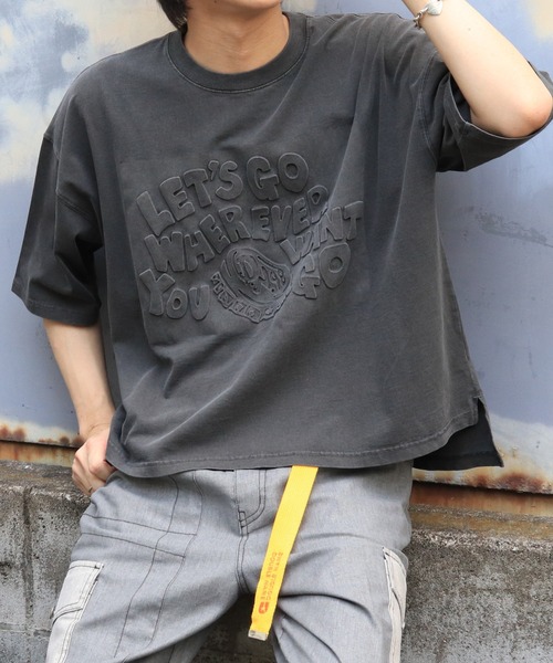 DOUBLE NAME（ダブルネーム）の「ピグメント加工エンボスロゴTEE/ユニセックス（Tシャツ/カットソー・レディース・ベージュ/スミクロ/グリーン・FREE）」の13枚目の写真