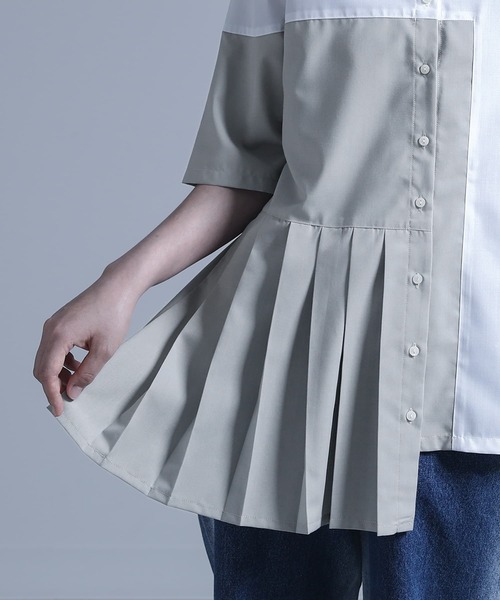 kOhAKU（コハク）の「『配色プリーツシャツ』（シャツ/ブラウス・レディース・オフホワイト/ブラック・2/1）」の18枚目の写真