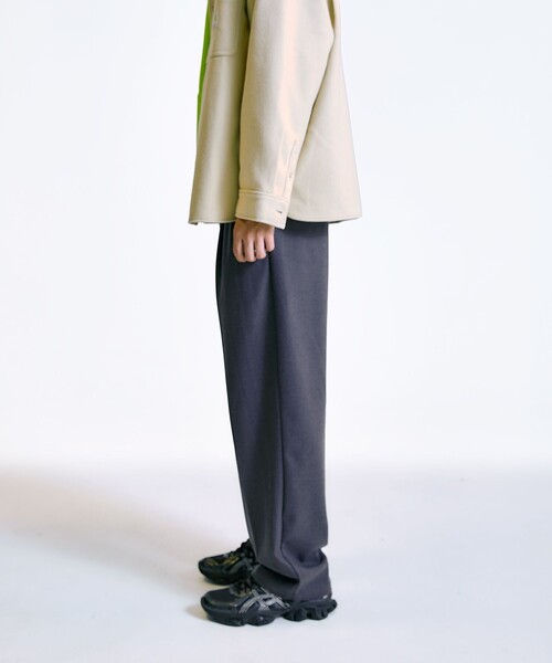 【セール】City Ambient Products: T/Rフラノ 2プリーツ ワイドテーパード スラックス（スラックス）｜City Ambient Products（シティアンビエントプロダクツ）