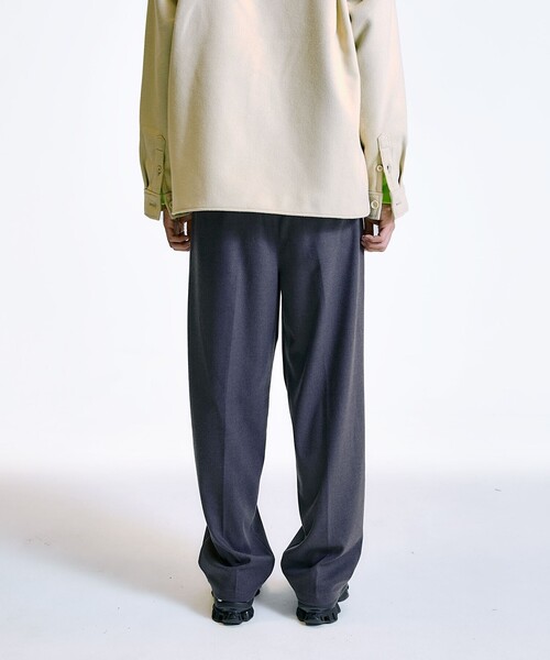【セール】City Ambient Products: T/Rフラノ 2プリーツ ワイドテーパード スラックス（スラックス）｜City Ambient Products（シティアンビエントプロダクツ）