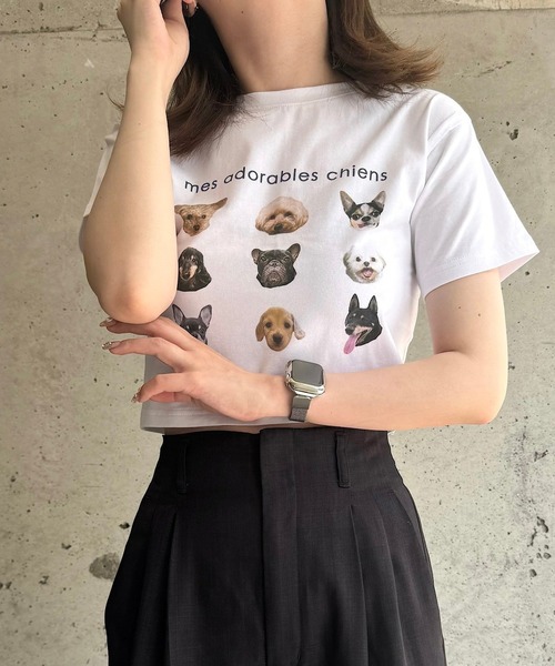 cuorequal(クオレコール)の「犬いっぱい半袖ショート丈Tシャツ(Tシャツ/カットソー・レディース・ベージュ/ネイビー・FREE)」の21枚目の写真