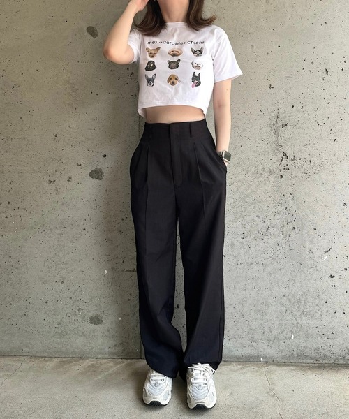 cuorequal(クオレコール)の「犬いっぱい半袖ショート丈Tシャツ(Tシャツ/カットソー・レディース・ベージュ/ネイビー・FREE)」の18枚目の写真