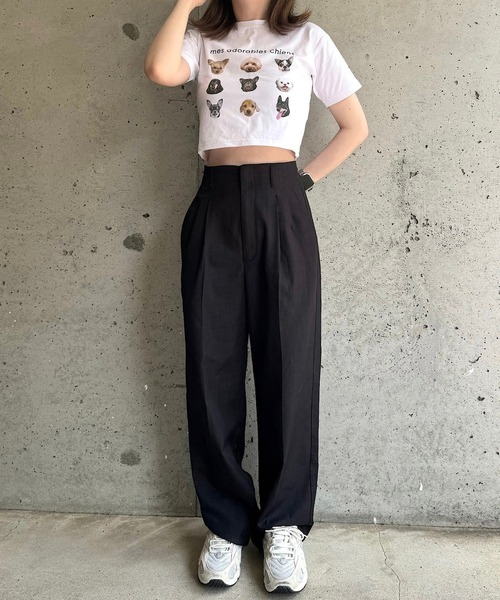 cuorequal(クオレコール)の「犬いっぱい半袖ショート丈Tシャツ(Tシャツ/カットソー・レディース・ベージュ/ネイビー・FREE)」の19枚目の写真