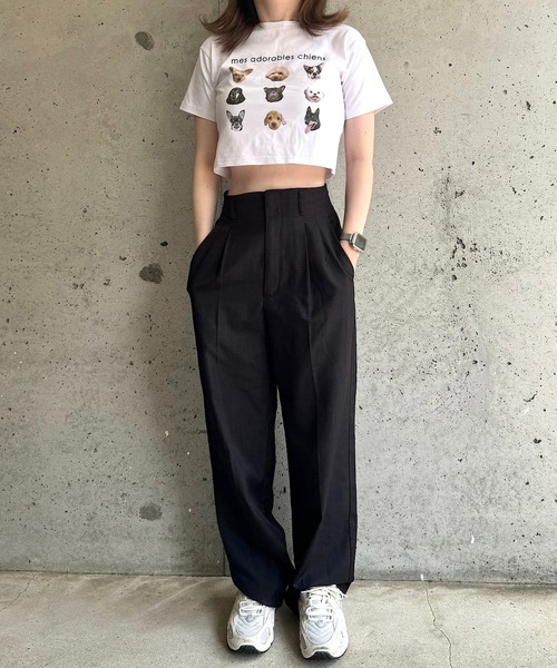 cuorequal(クオレコール)の「犬いっぱい半袖ショート丈Tシャツ(Tシャツ/カットソー・レディース・ベージュ/ネイビー・FREE)」の9枚目の写真