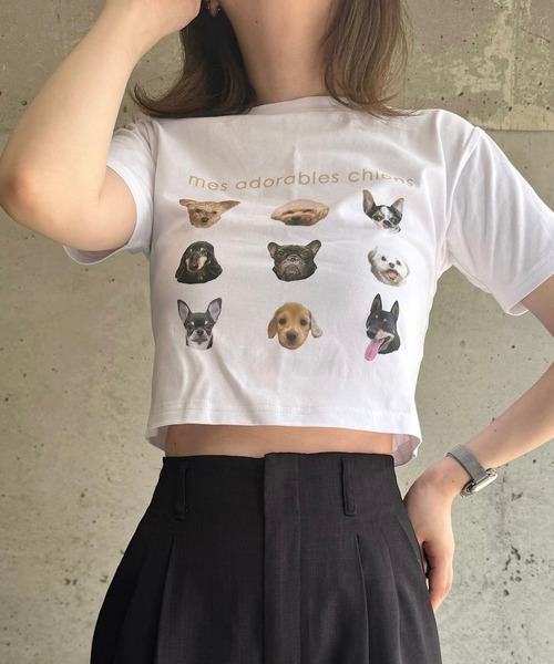 cuorequal(クオレコール)の「犬いっぱい半袖ショート丈Tシャツ(Tシャツ/カットソー・レディース・ベージュ/ネイビー・FREE)」の12枚目の写真