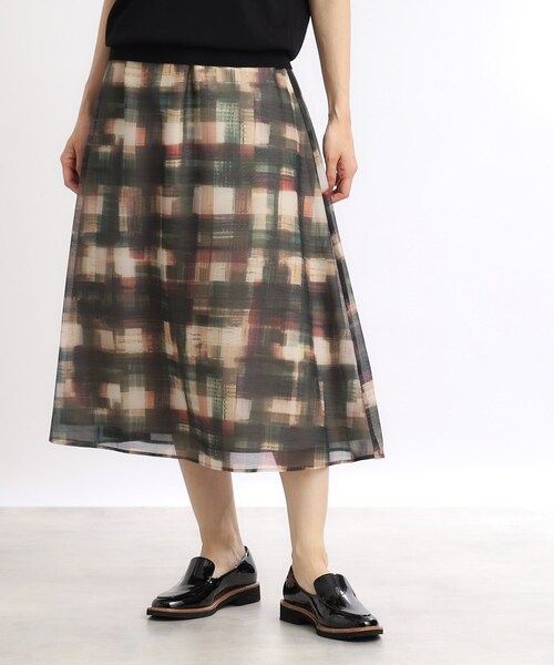 【セール】【SALE／マシンウォッシュ可／ウエスト総ゴム／セットアップ可能】シアーチェックスカート（スカート）｜Reflect（リフレクト）