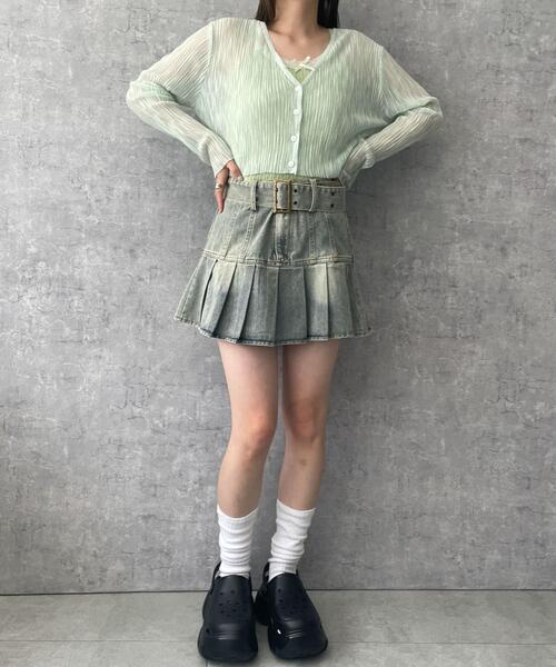 dispark（ディスパーク）の「DISPARK/ベルトデニムプリーツスカ-ト（デニムスカート・レディース・スカイブルー・SMALL/MEDIUM）」の2枚目の写真
