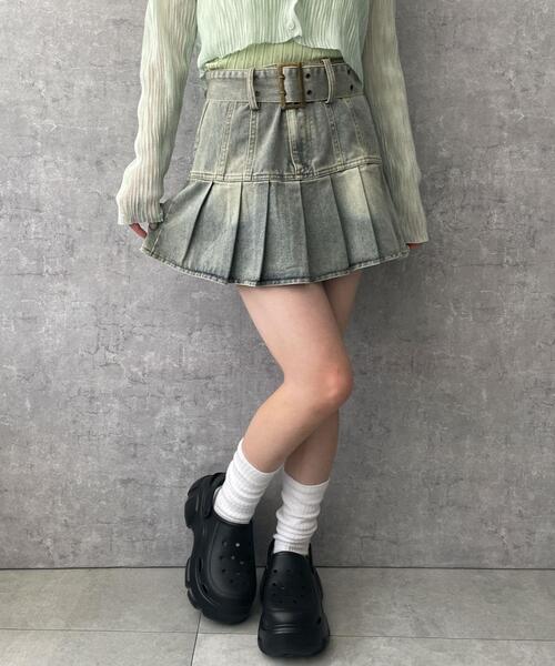 dispark（ディスパーク）の「DISPARK/ベルトデニムプリーツスカ-ト（デニムスカート・レディース・スカイブルー・SMALL/MEDIUM）」の4枚目の写真