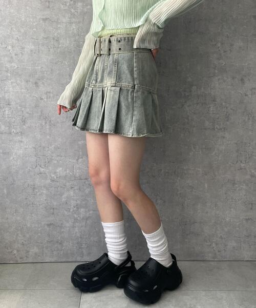 dispark（ディスパーク）の「DISPARK/ベルトデニムプリーツスカ-ト（デニムスカート・レディース・スカイブルー・SMALL/MEDIUM）」の5枚目の写真