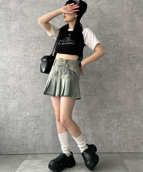 dispark（ディスパーク）の「DISPARK/ベルトデニムプリーツスカ-ト（デニムスカート・レディース・スカイブルー・SMALL/MEDIUM）」の3枚目の写真