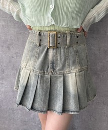 DISPARK/ベルトデニムプリーツスカ-ト