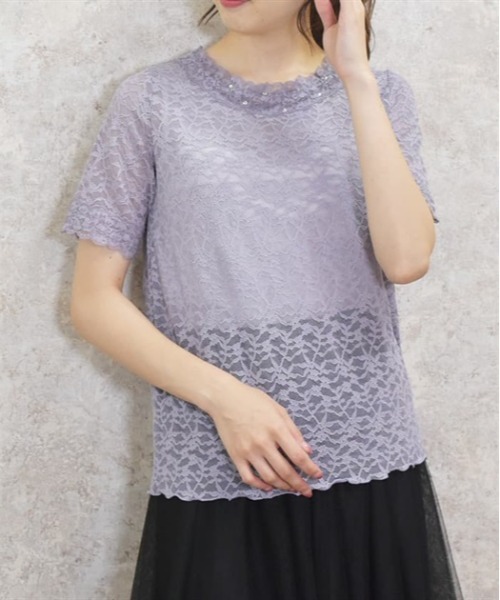 axes femme（アクシーズファム）の「総レース半袖インナー（Tシャツ/カットソー・レディース・ラベンダー/ホワイト/ブラック・FREE）」の3枚目の写真