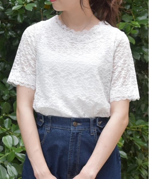 axes femme（アクシーズファム）の「総レース半袖インナー（Tシャツ/カットソー・レディース・ラベンダー/ホワイト/ブラック・FREE）」の4枚目の写真