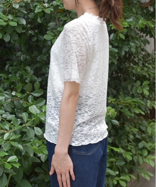 axes femme（アクシーズファム）の「総レース半袖インナー（Tシャツ/カットソー・レディース・ラベンダー/ホワイト/ブラック・FREE）」の5枚目の写真