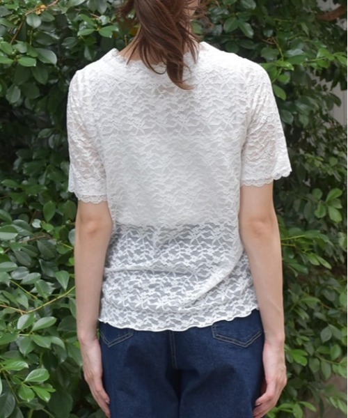axes femme（アクシーズファム）の「総レース半袖インナー（Tシャツ/カットソー・レディース・ラベンダー/ホワイト/ブラック・FREE）」の6枚目の写真
