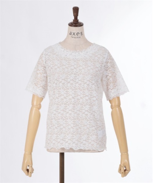 axes femme（アクシーズファム）の「総レース半袖インナー（Tシャツ/カットソー・レディース・ラベンダー/ホワイト/ブラック・FREE）」の7枚目の写真