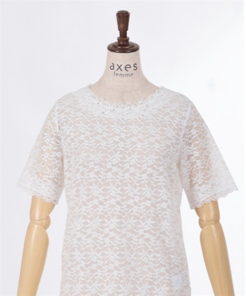 axes femme（アクシーズファム）の「総レース半袖インナー（Tシャツ/カットソー・レディース・ラベンダー/ホワイト/ブラック・FREE）」の10枚目の写真
