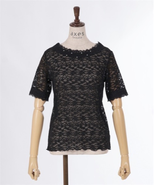 axes femme（アクシーズファム）の「総レース半袖インナー（Tシャツ/カットソー・レディース・ラベンダー/ホワイト/ブラック・FREE）」の14枚目の写真