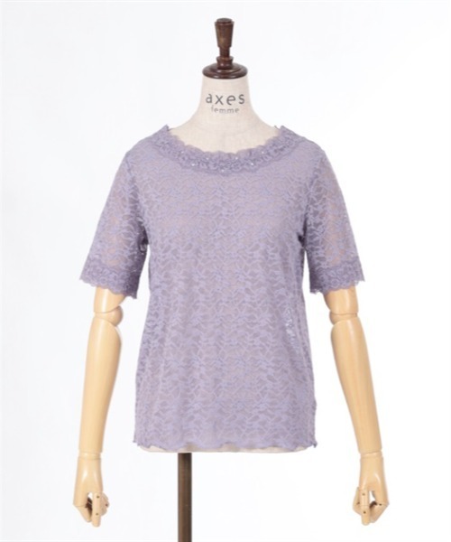 axes femme（アクシーズファム）の「総レース半袖インナー（Tシャツ/カットソー・レディース・ラベンダー/ホワイト/ブラック・FREE）」の22枚目の写真