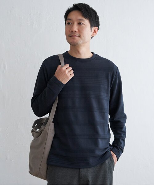 IKKA LOUNGE(イッカラウンジ)の「ランダムリップルボーダーロンT(Tシャツ/カットソー・メンズ・オリーブ/ネイビー/ホワイト/ブラック・M/L/XL/S)」の5枚目の写真