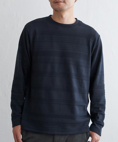 IKKA LOUNGE(イッカラウンジ)の「ランダムリップルボーダーロンT(Tシャツ/カットソー・メンズ・オリーブ/ネイビー/ホワイト/ブラック・M/L/XL/S)」の4枚目の写真