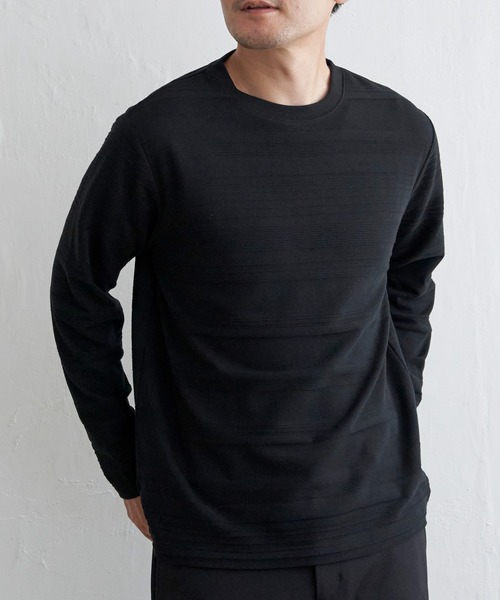 IKKA LOUNGE(イッカラウンジ)の「ランダムリップルボーダーロンT(Tシャツ/カットソー・メンズ・オリーブ/ネイビー/ホワイト/ブラック・M/L/XL/S)」の2枚目の写真