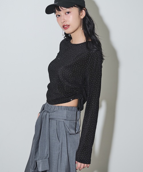 VIOLETTA（ヴィオレッタ）の「ストーン付きベロアロングTシャツ（Tシャツ/カットソー・レディース・グレー/ブラック・FREE）」の6枚目の写真