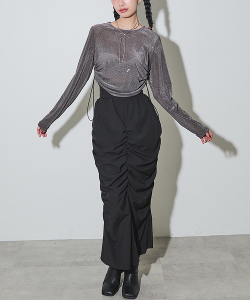 VIOLETTA（ヴィオレッタ）の「ストーン付きベロアロングTシャツ（Tシャツ/カットソー・レディース・グレー/ブラック・FREE）」の9枚目の写真