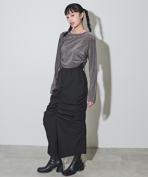 VIOLETTA（ヴィオレッタ）の「ストーン付きベロアロングTシャツ（Tシャツ/カットソー・レディース・グレー/ブラック・FREE）」の10枚目の写真