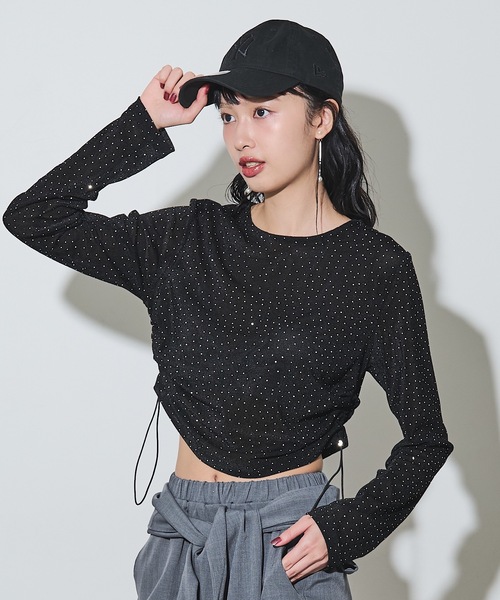 VIOLETTA（ヴィオレッタ）の「ストーン付きベロアロングTシャツ（Tシャツ/カットソー・レディース・グレー/ブラック・FREE）」の7枚目の写真