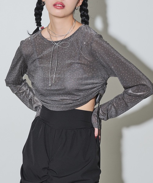 VIOLETTA（ヴィオレッタ）の「ストーン付きベロアロングTシャツ（Tシャツ/カットソー・レディース・グレー/ブラック・FREE）」の12枚目の写真