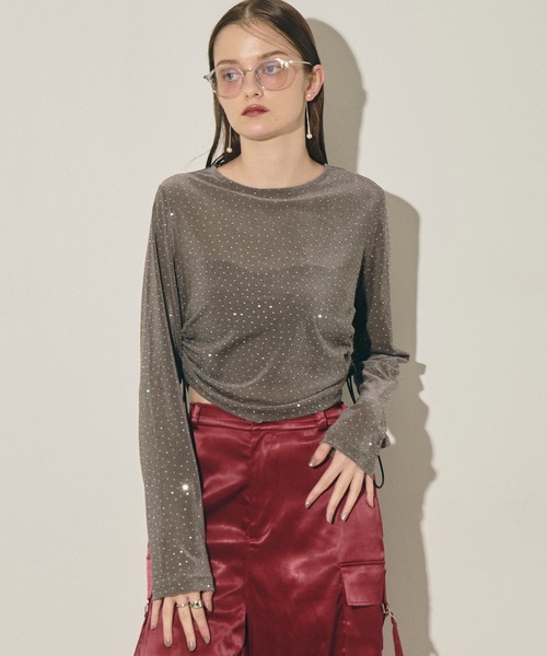 VIOLETTA（ヴィオレッタ）の「ストーン付きベロアロングTシャツ（Tシャツ/カットソー・レディース・グレー/ブラック・FREE）」の17枚目の写真