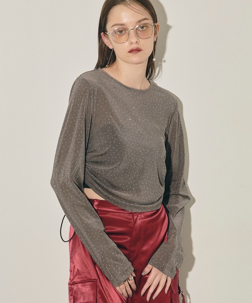 VIOLETTA（ヴィオレッタ）の「ストーン付きベロアロングTシャツ（Tシャツ/カットソー・レディース・グレー/ブラック・FREE）」の18枚目の写真