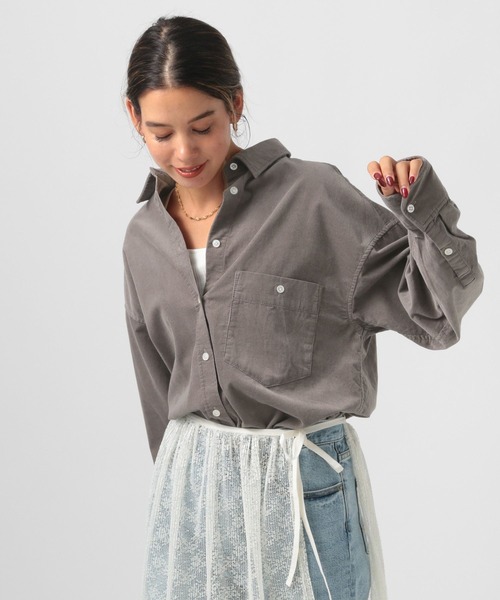 BAYFLOW（ベイフロー）の「[カシュクール可能]2WAYコーデュロイシャツ（シャツ/ブラウス・レディース・グレー/ブルー/ピンク/サンドベージュ・SMALL/MEDIUM）」の2枚目の写真