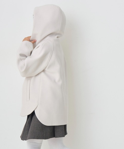 45R★ジャージメルトンのフードコート★ホワイト×グレー セール】【KIDS】ジャージメルトンフード付きアウター/リンクコーデ