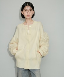 【WEB限定・洗える】柄チュールクルーネックミドルカーディガン