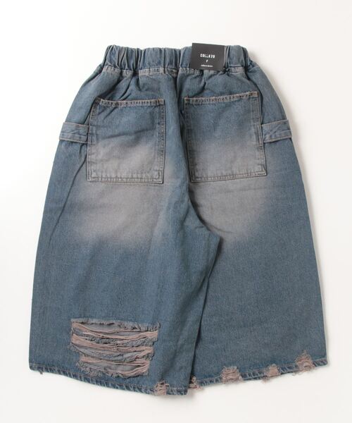 XU(エックスユー)の「ストリートファッション XU エックスユー damage half denim pants ダメージハーフデニムパンツ ダメージジーンズ ダメージパンツ ダブルニー フリンジパンツ ジーパン 韓国ファッション 韓国ストリート(デニムパンツ・メンズ・ブルー・ONE SIZE)」の2枚目の写真