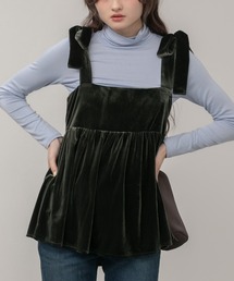 HEILIS（ヘイリス）の「【original】肩リボンベロアビスチェ / デート服 冬 春 キャミソール ベロアリボン ベロアトップス バレエコア シティガール（キャミソール）」