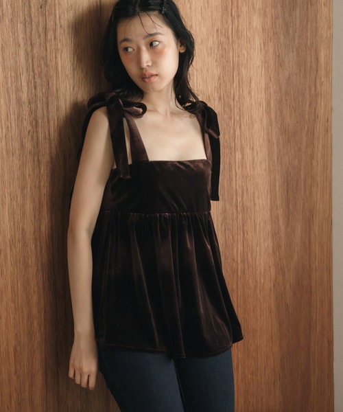 セール】【original】肩リボンベロアビスチェ / デート服 冬 春