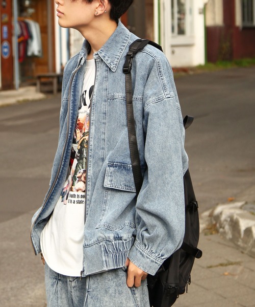 ZIP FIVE(ジップファイブ)の「【ZIP FIVE】 ルーズシルエット コットン デニム ブルゾン / デニムジャケット(デニムジャケット・メンズ・ワンウォッシュ/ブルー/ブラック・MEDIUM/LARGE)」の6枚目の写真